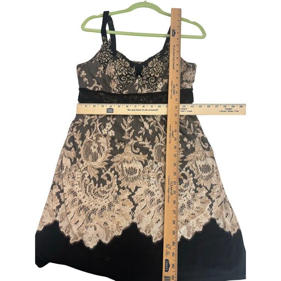 Soma Black Nude Lace Chemise Slip Dress Floral Lace Overlay Scalloped Hem Small - Picture 4 of 10